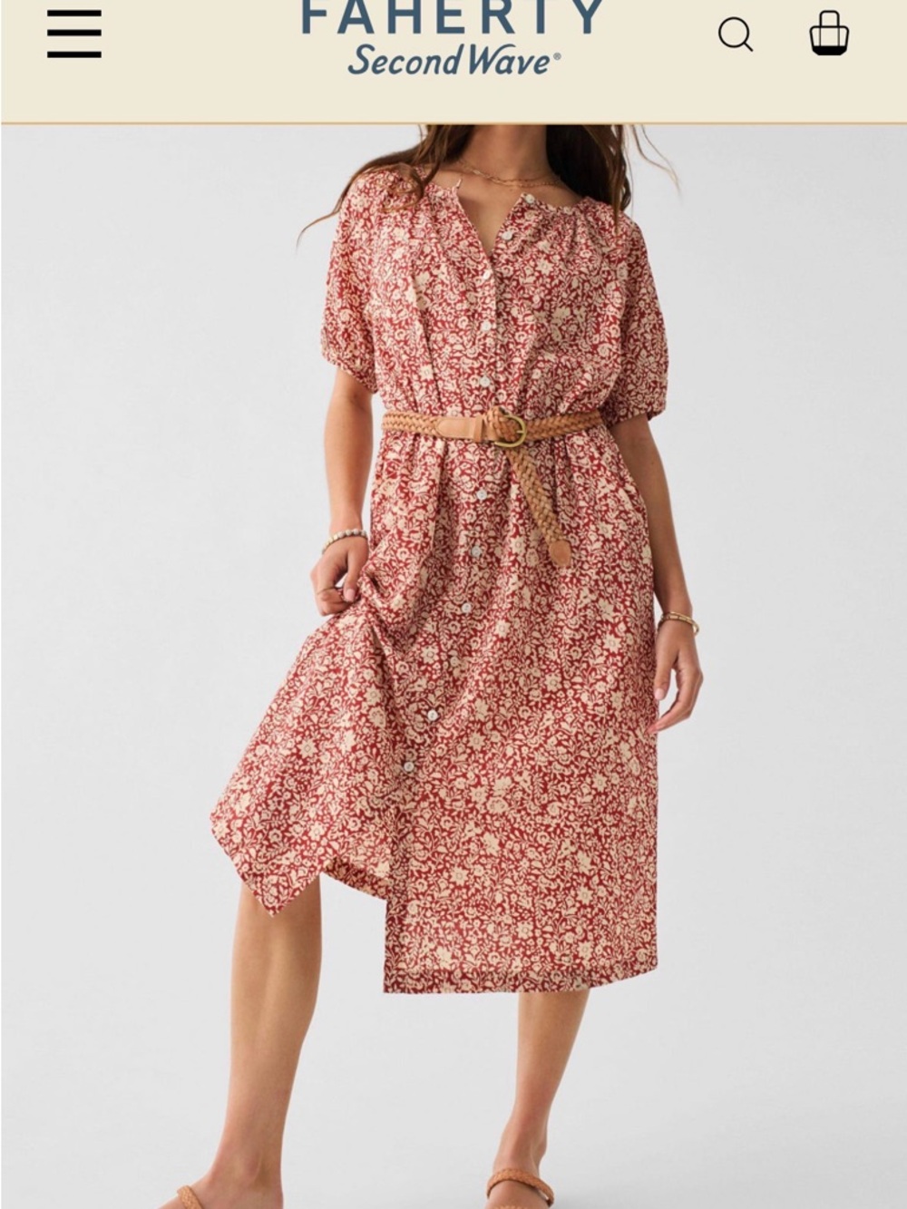 Faherty Carmel Spice Sunrise Floral Button-Front Midi Dress